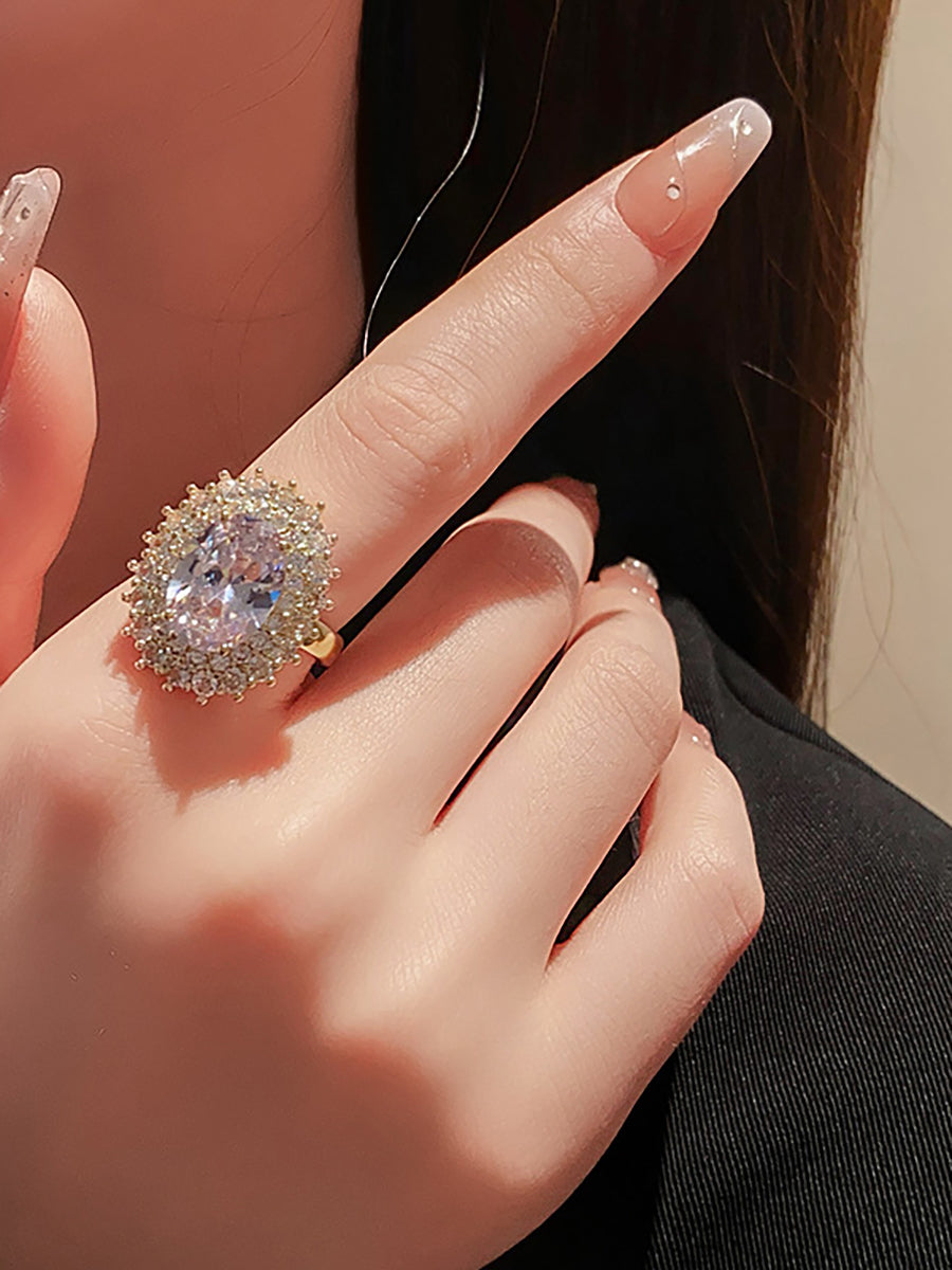 Oval Crystal Cluster Gold Ring MOZ1022