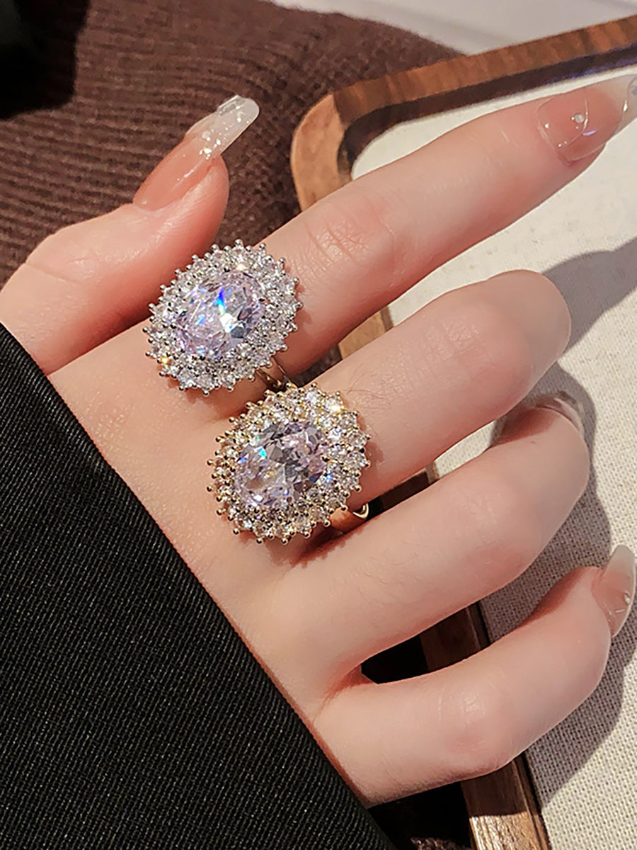 Oval Crystal Cluster Gold Ring MOZ1022