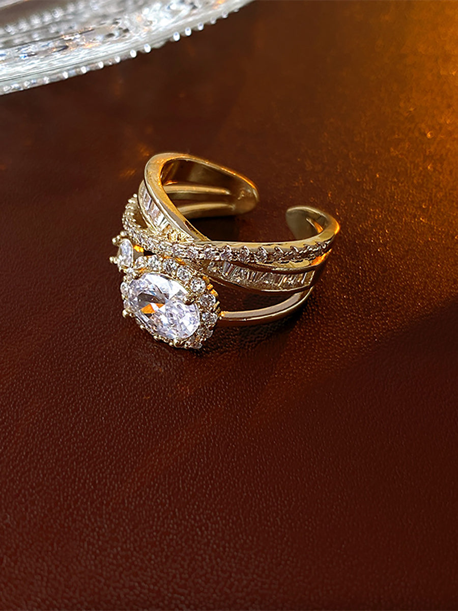 Multi-Layer Oval Zircon Open Ring MOZ1024