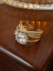 Multi-Layer Oval Zircon Open Ring MOZ1024