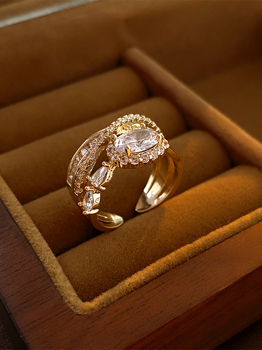 Multi-Layer Oval Zircon Open Ring MOZ1024