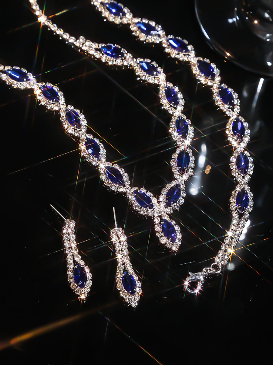 Sparkling Rhinestone Necklace Earrings Bracelet Set MSE00128