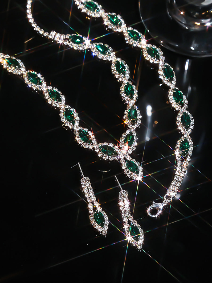 Sparkling Rhinestone Necklace Earrings Bracelet Set MSE00128