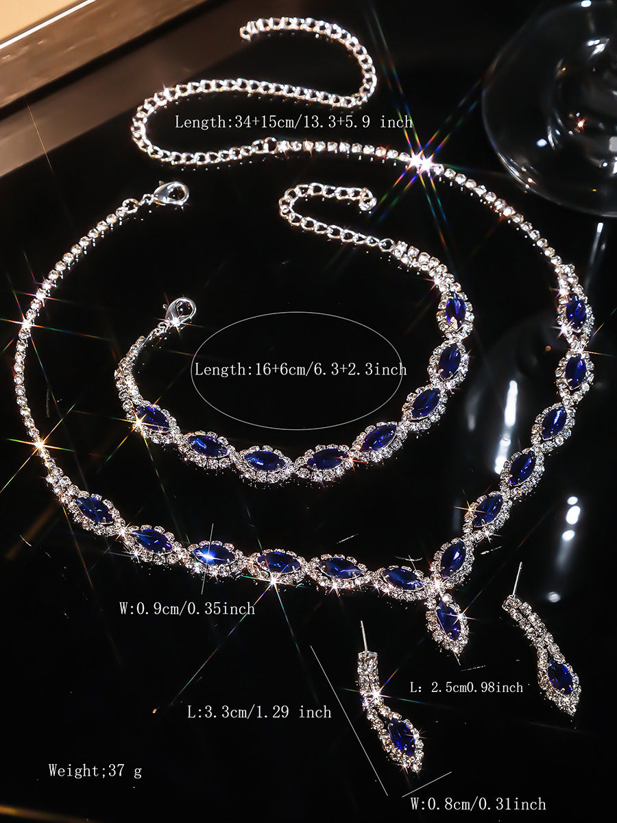 Sparkling Rhinestone Necklace Earrings Bracelet Set MSE00128