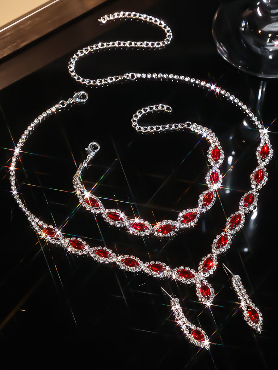 Sparkling Rhinestone Necklace Earrings Bracelet Set MSE00128
