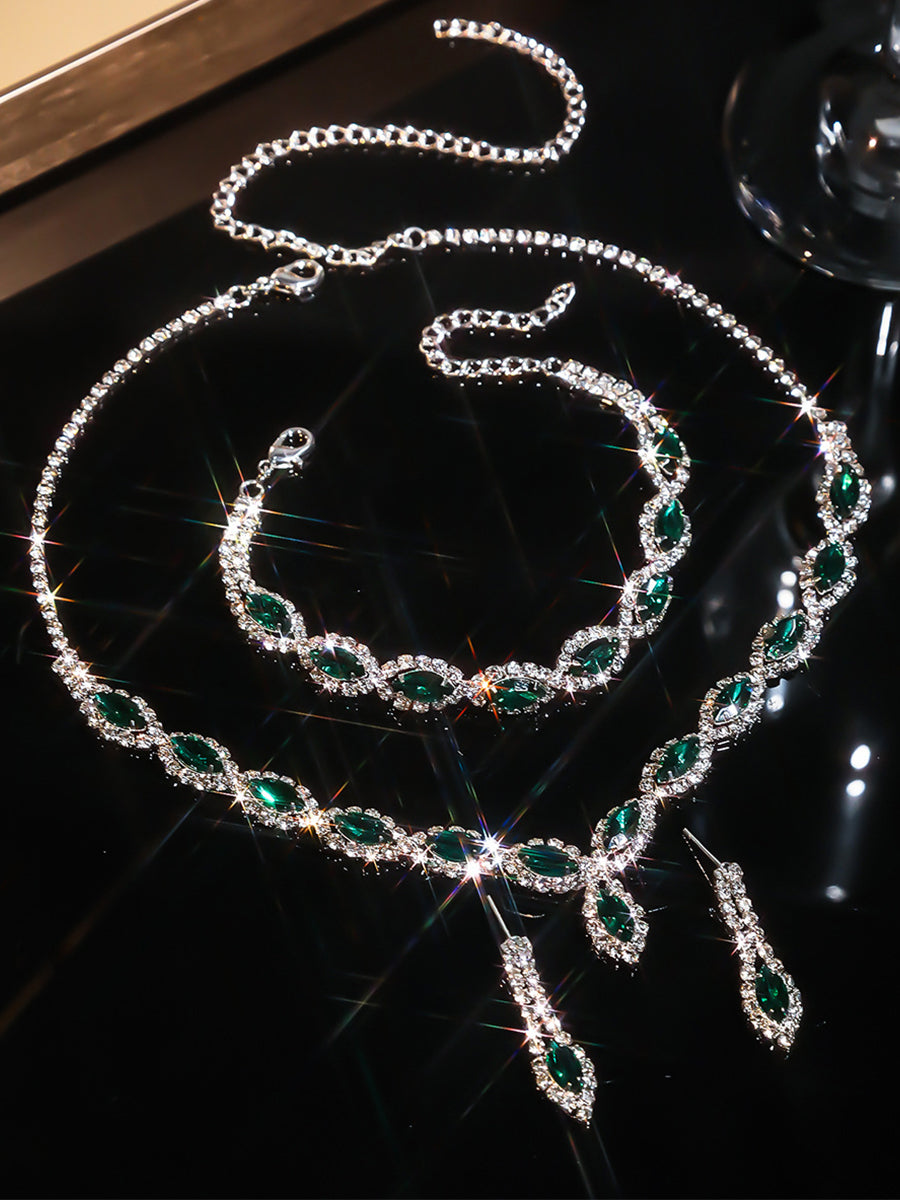 Sparkling Rhinestone Necklace Earrings Bracelet Set MSE00128
