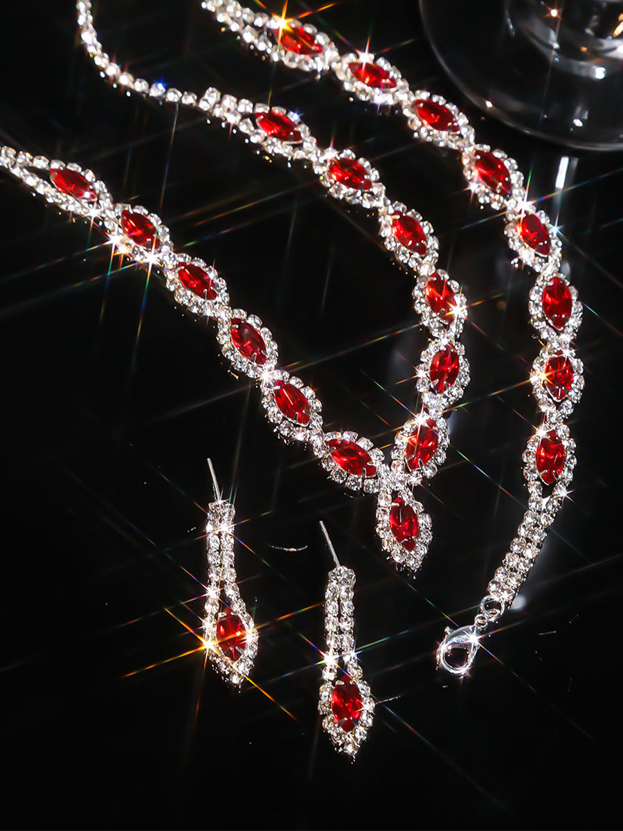 Sparkling Rhinestone Necklace Earrings Bracelet Set MSE00128