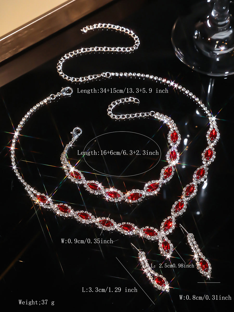 Sparkling Rhinestone Necklace Earrings Bracelet Set MSE00128