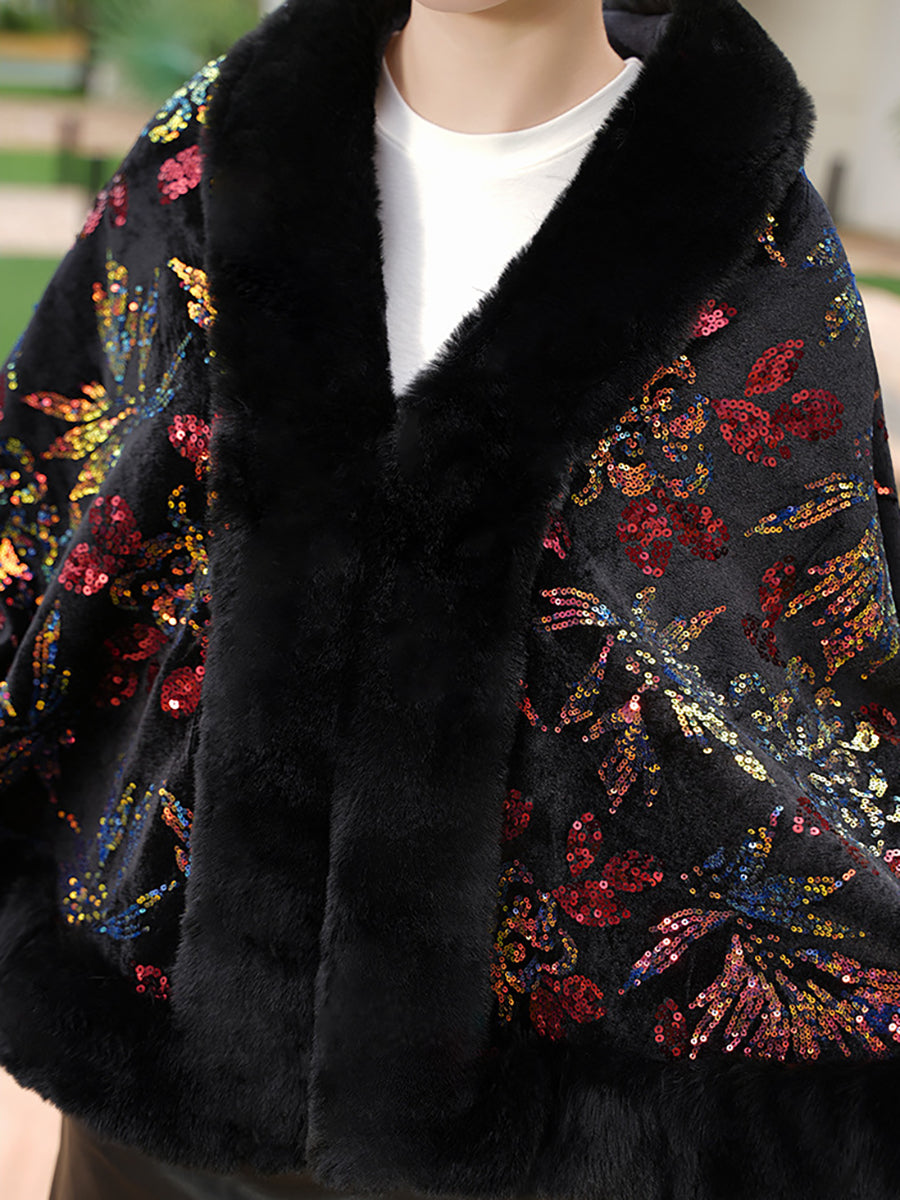 Leaf Sequin Faux Fur Coat MSF032