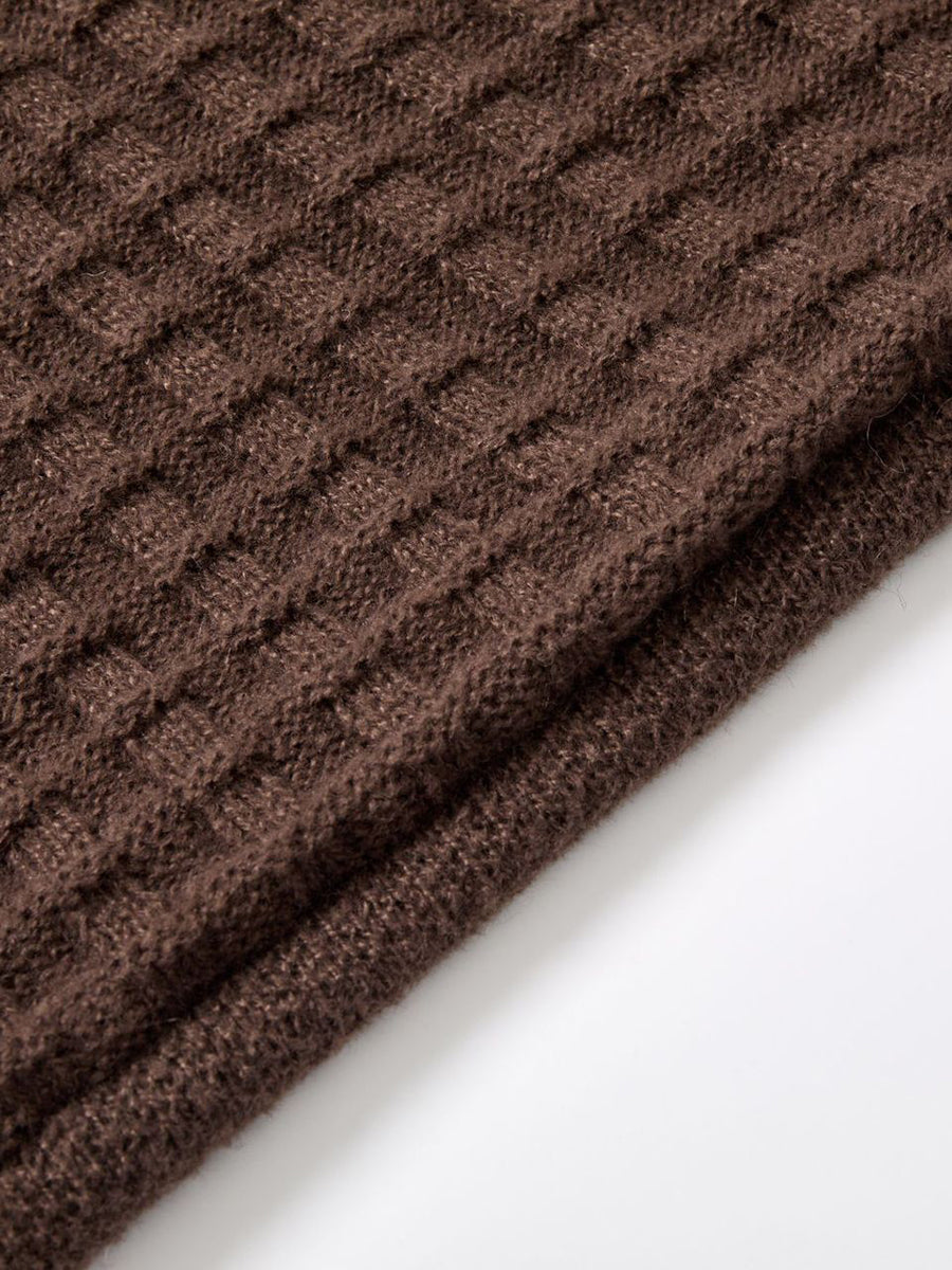 Plaid Soft Knitted Faux Fur Trim Poncho Shawl MSF033