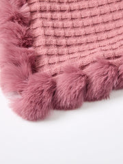 Plaid Soft Knitted Faux Fur Trim Poncho Shawl MSF033