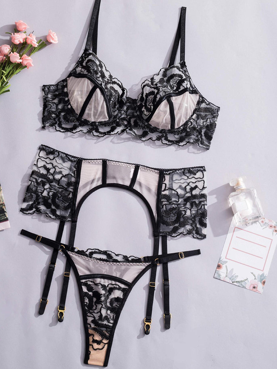 Color-block See-through Lace Sexy Teddy MSL075