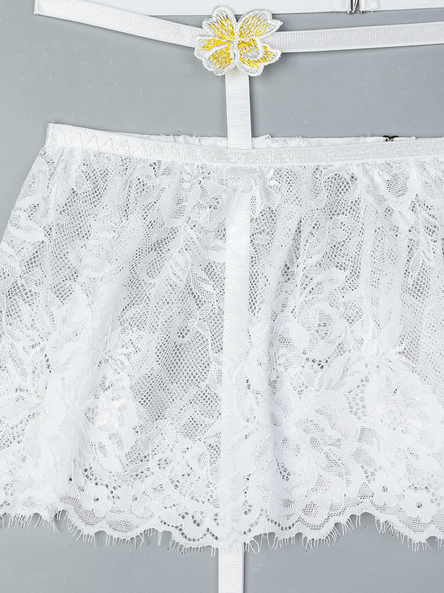 White Lace Embroidered Flower Sexy Lingerie Set MSL086