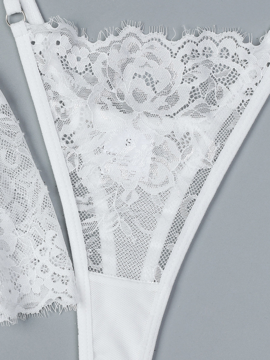 White Lace Embroidered Flower Sexy Lingerie Set MSL086