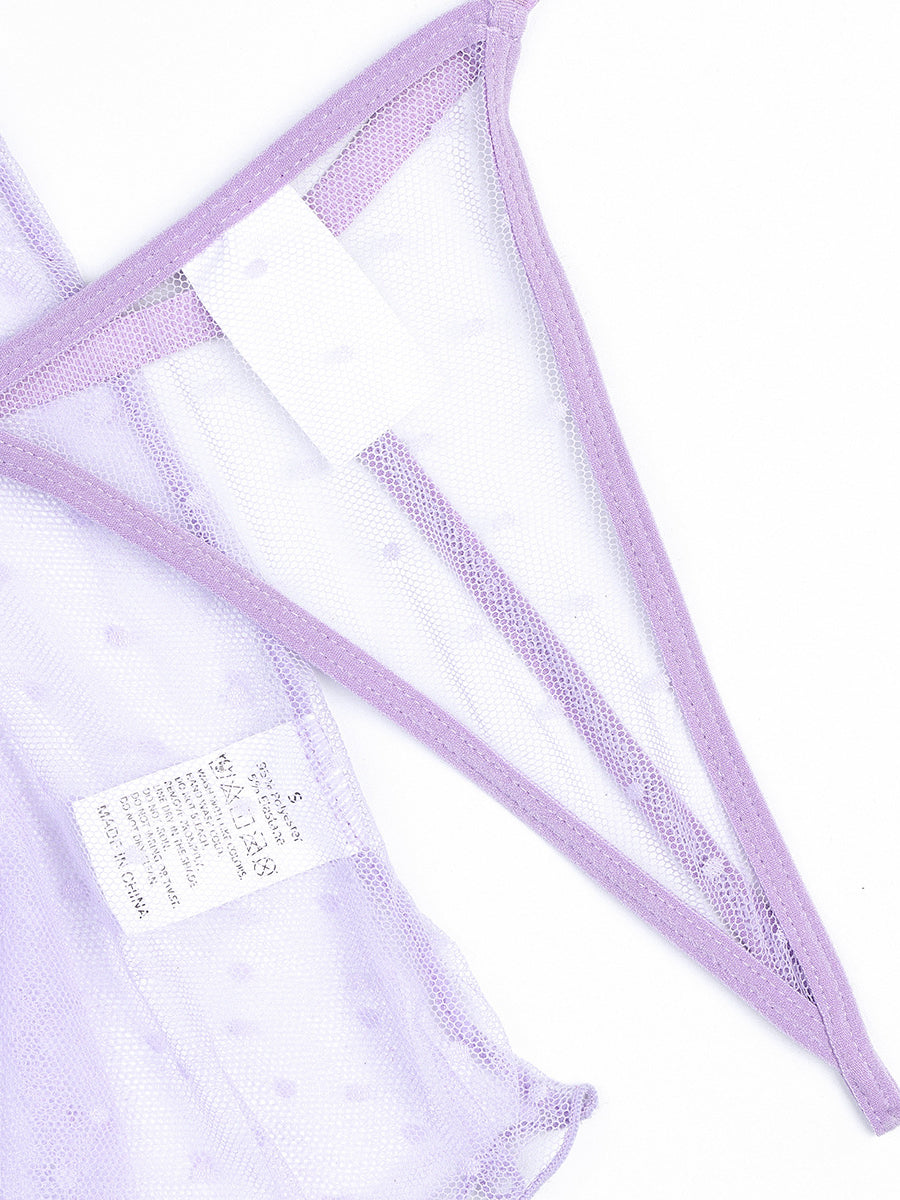 Lavender See-through Sexy Polka Dot Lace Two-piece Set MSL087