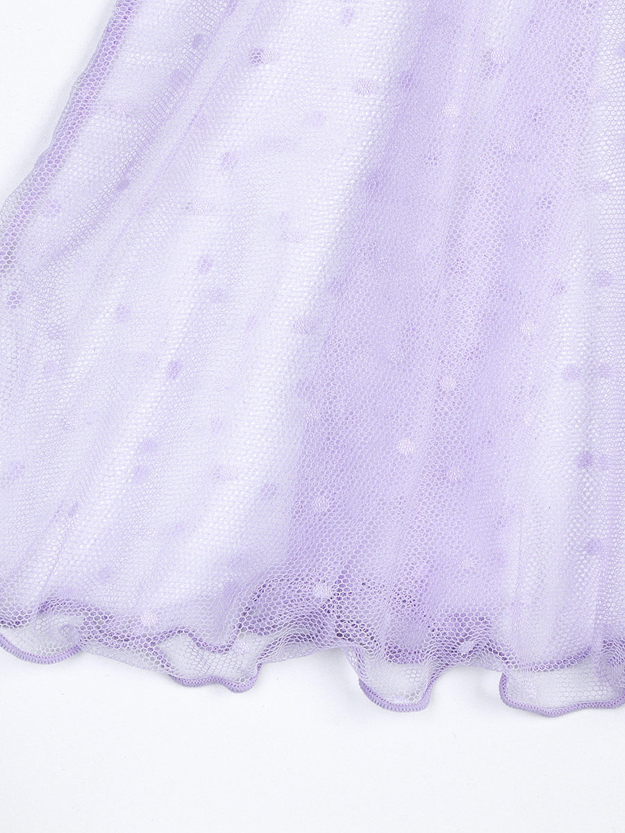 Lavender See-through Sexy Polka Dot Lace Two-piece Set MSL087