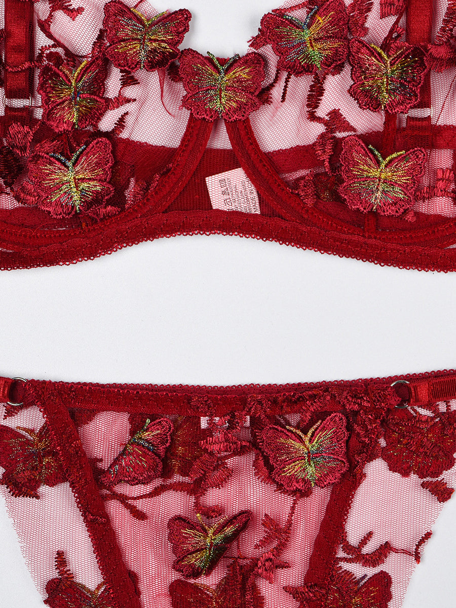 Black Appliqued Flower Sexy Two Set Lingerie MSL093