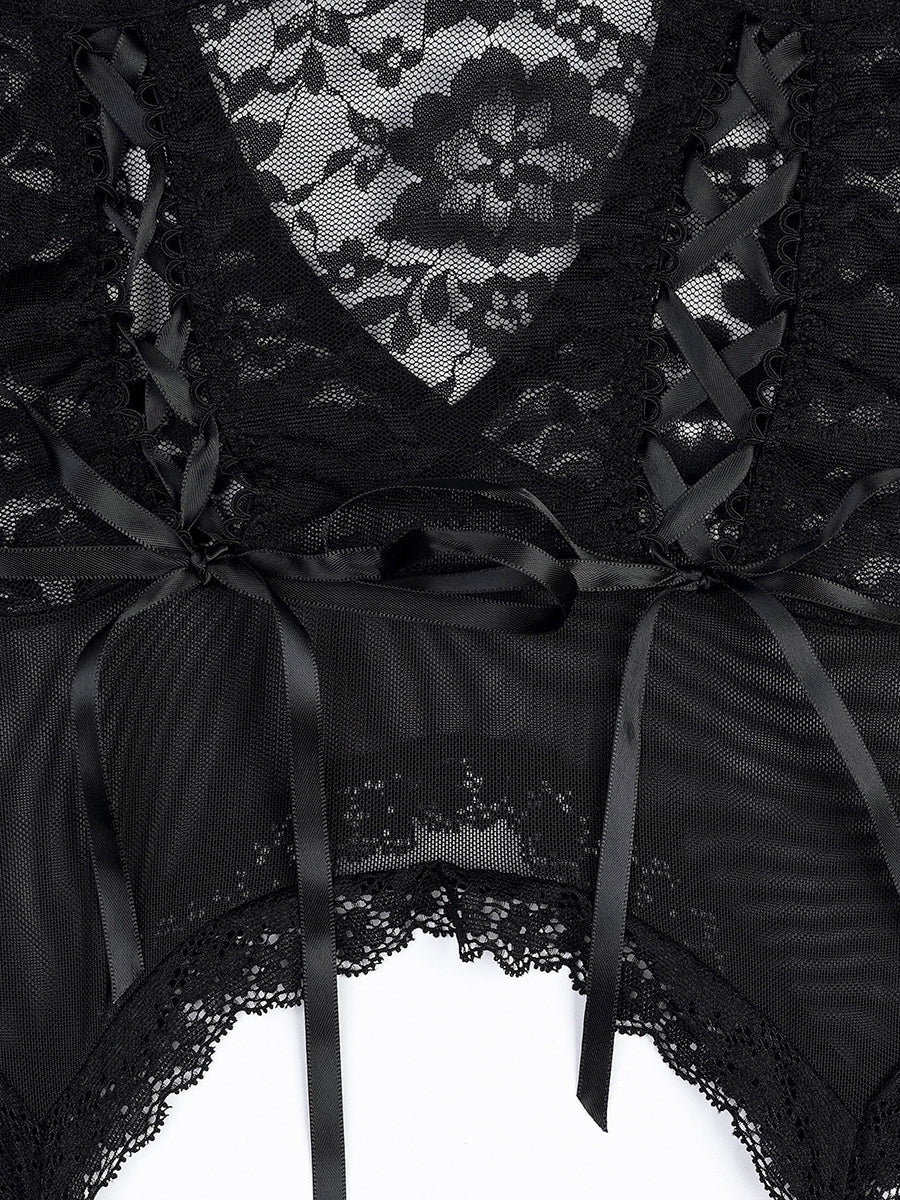 Embroidered Lace Ruffled Sexy Bodysuit MSL094