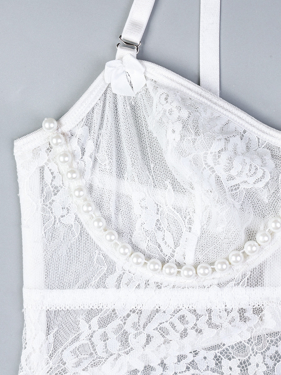 Beads Ruffled See-through Sexy Two Set Lingerie MSL095