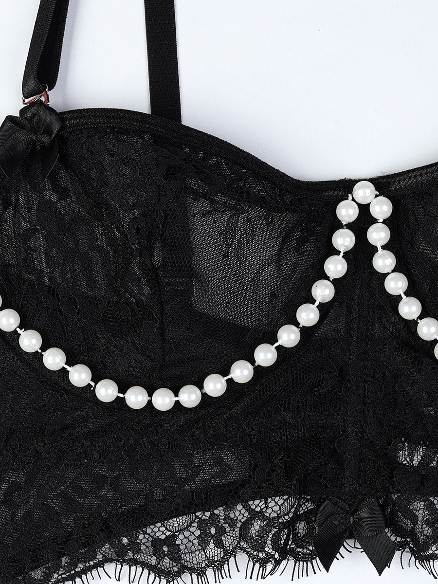 Beads Ruffled See-through Sexy Two Set Lingerie MSL095