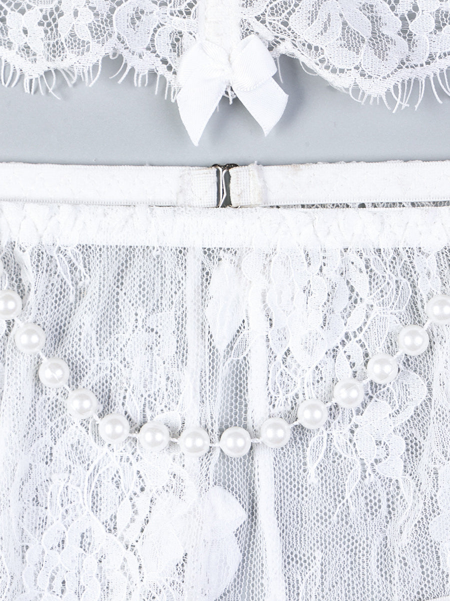 Beads Ruffled See-through Sexy Two Set Lingerie MSL095