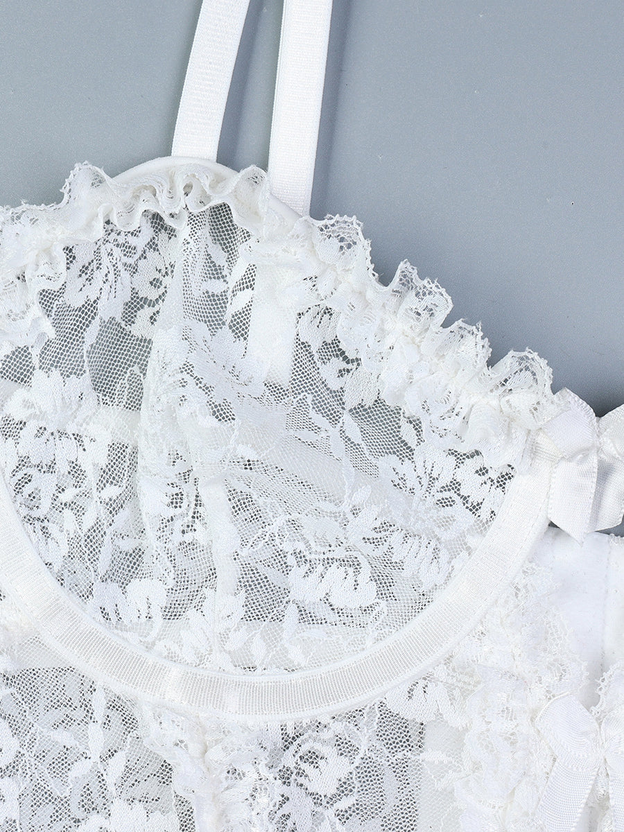 White Lace Cutout Ruffled Sexy Lingerie MSL097