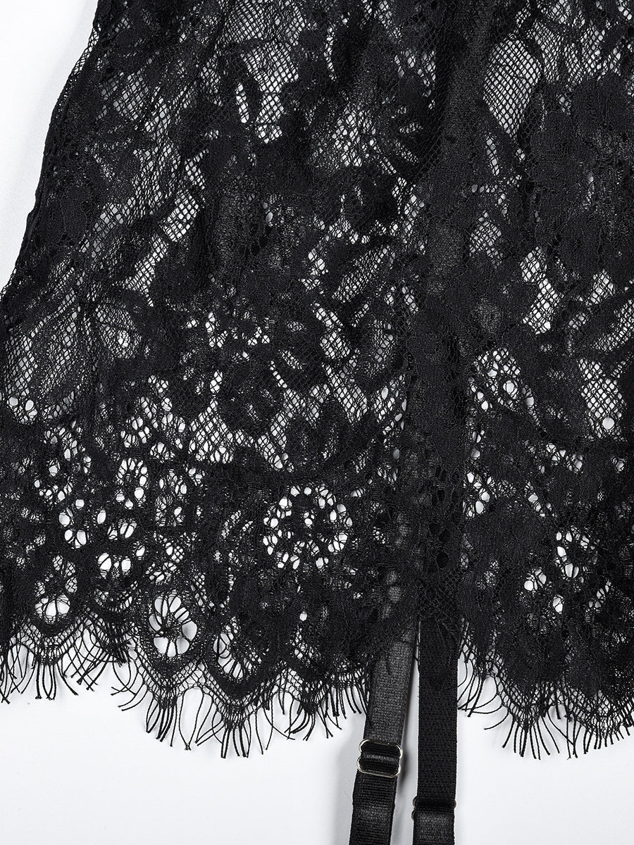 Black See-through Lace One Piece Lingerie MSL098