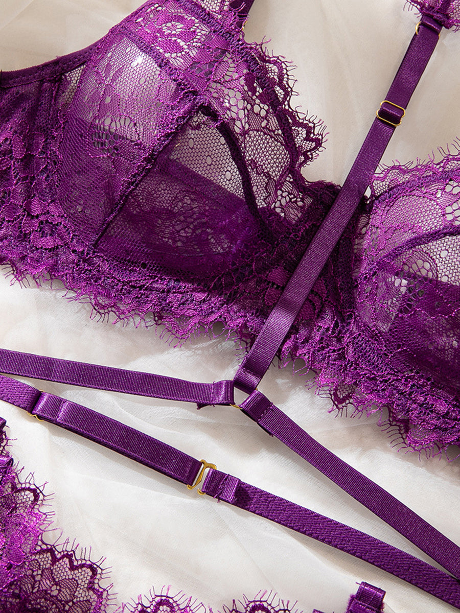 Purple Sexy Lace Halter Push-up Lingerie Set MSL112