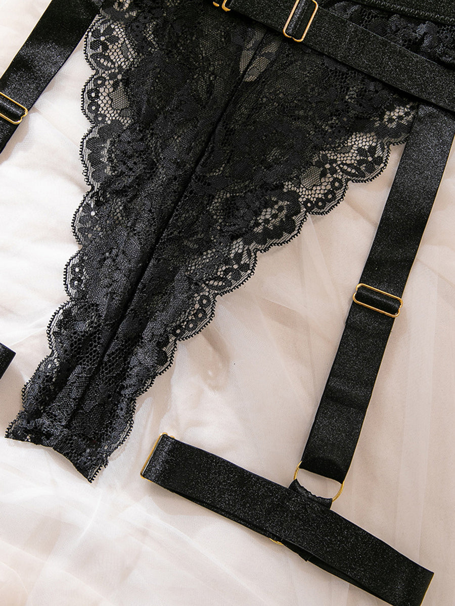 Plunge Neck Halter Lace Sexy Bodysuit MSL115