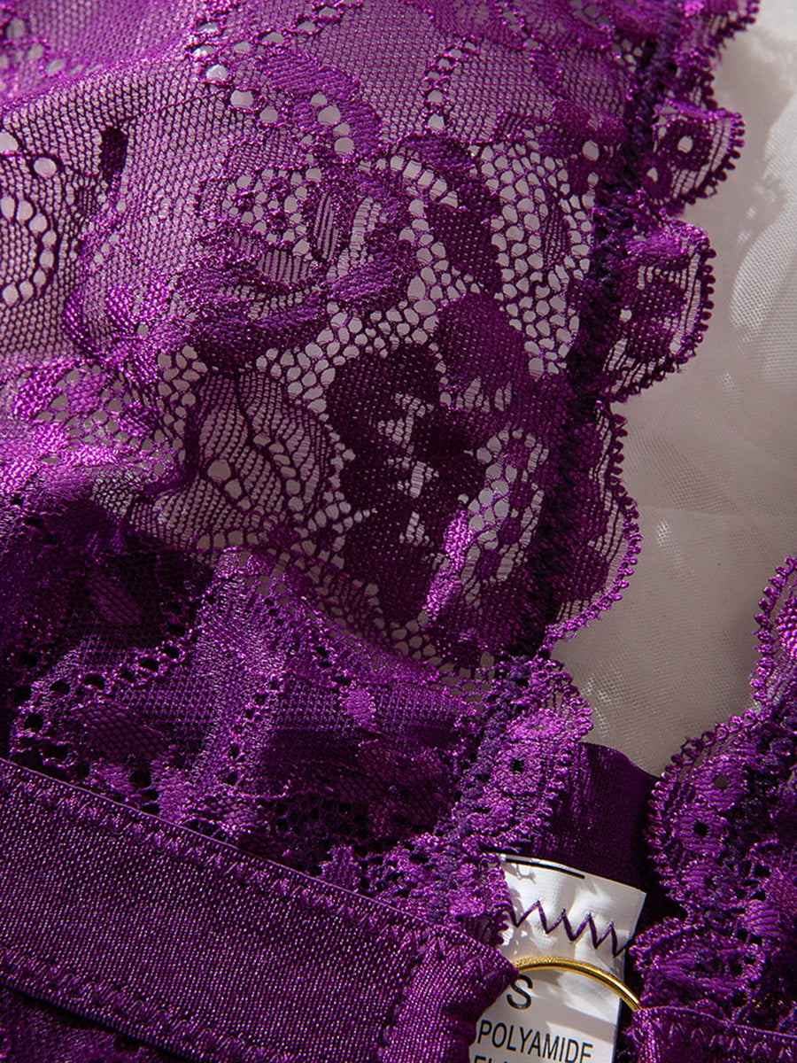 Plunge Neck Halter Lace Sexy Bodysuit MSL115