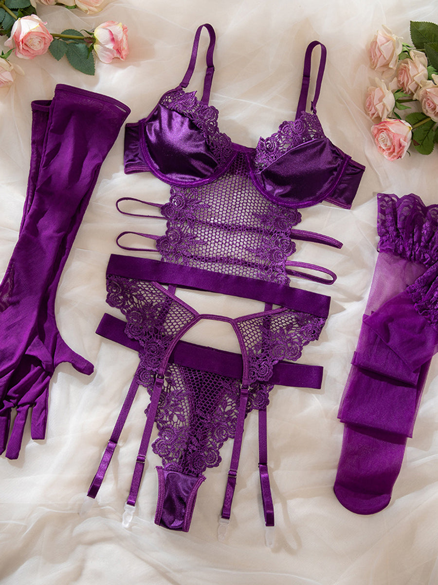 Purple Grape Silk see-through Lingerie Set MSL116