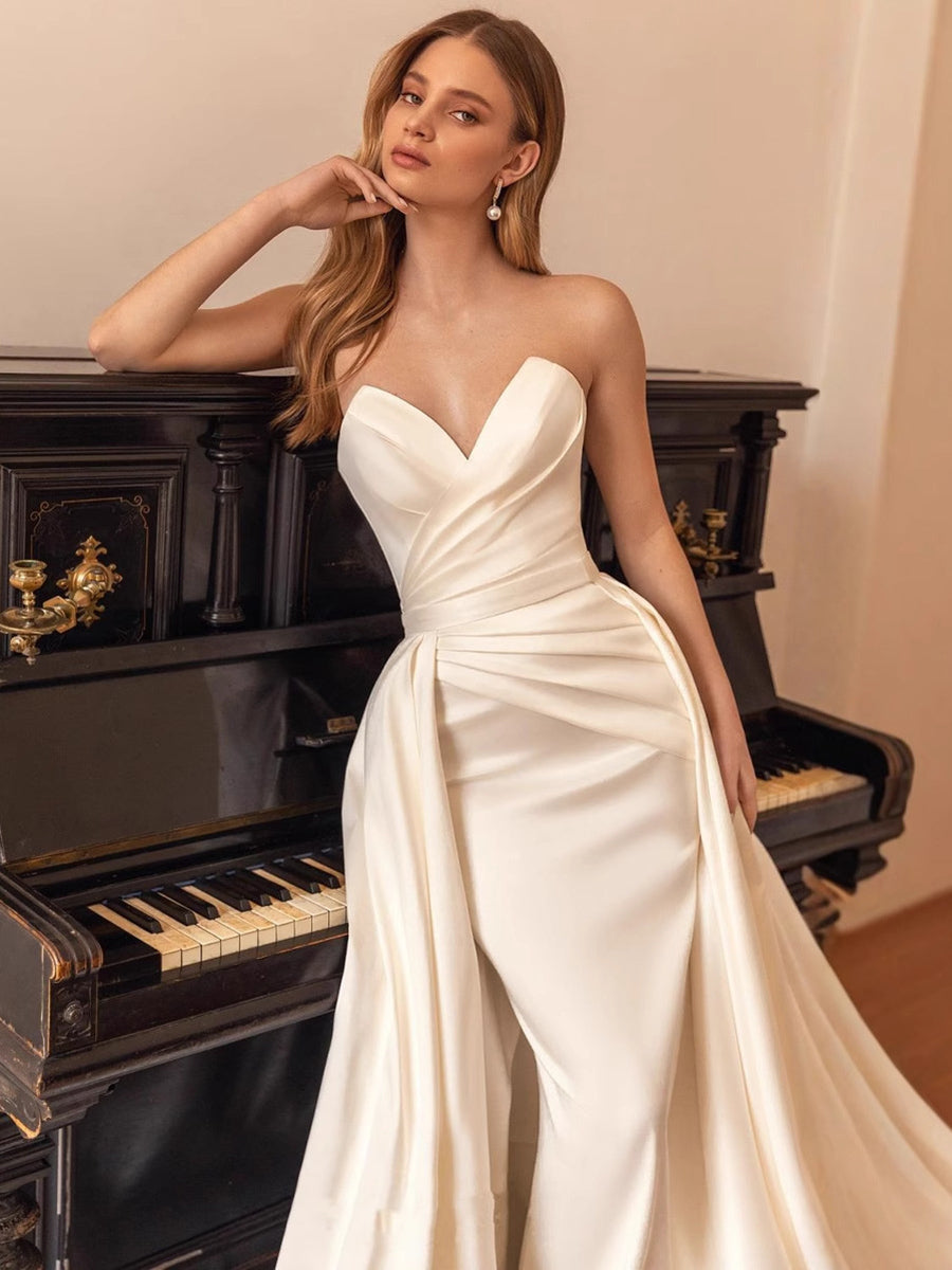 Slim-Fit Satin Strapless Light Wedding Dress MSW070