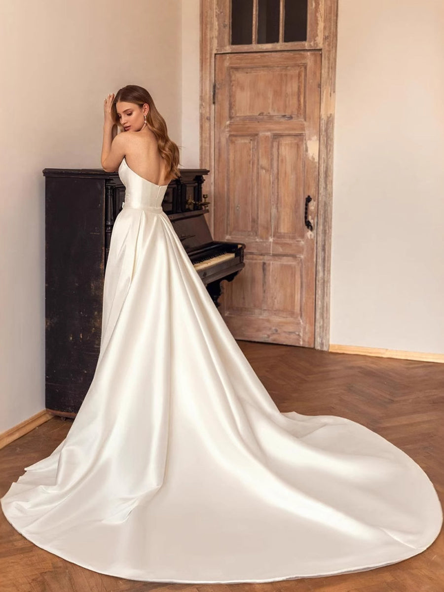 Slim-Fit Satin Strapless Light Wedding Dress MSW070