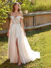 Flowy Romantic Lace Off-Shoulder Slit Wedding Dress MSW071