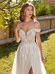 Flowy Romantic Lace Off-Shoulder Slit Wedding Dress MSW071