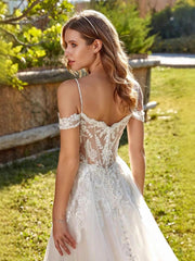 Flowy Romantic Lace Off-Shoulder Slit Wedding Dress MSW071
