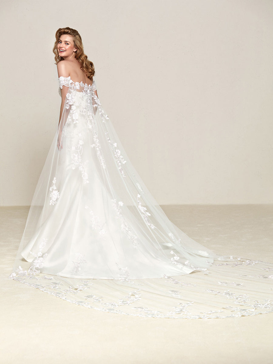 Simple Off-Shoulder Satin Mermaid Wedding Dress with Detachable Train MSW078