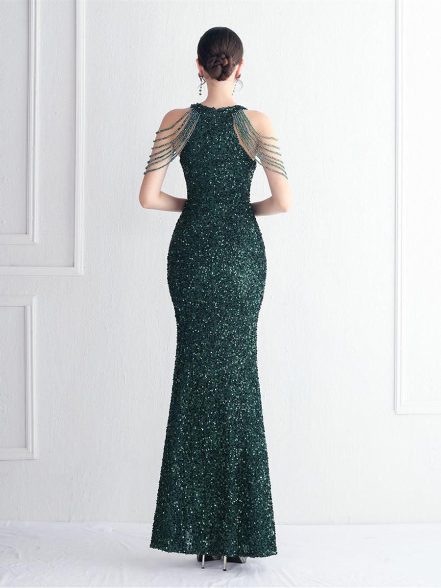 Sequin Beads Chain Split Elegant Cocktail Dress MYC2003