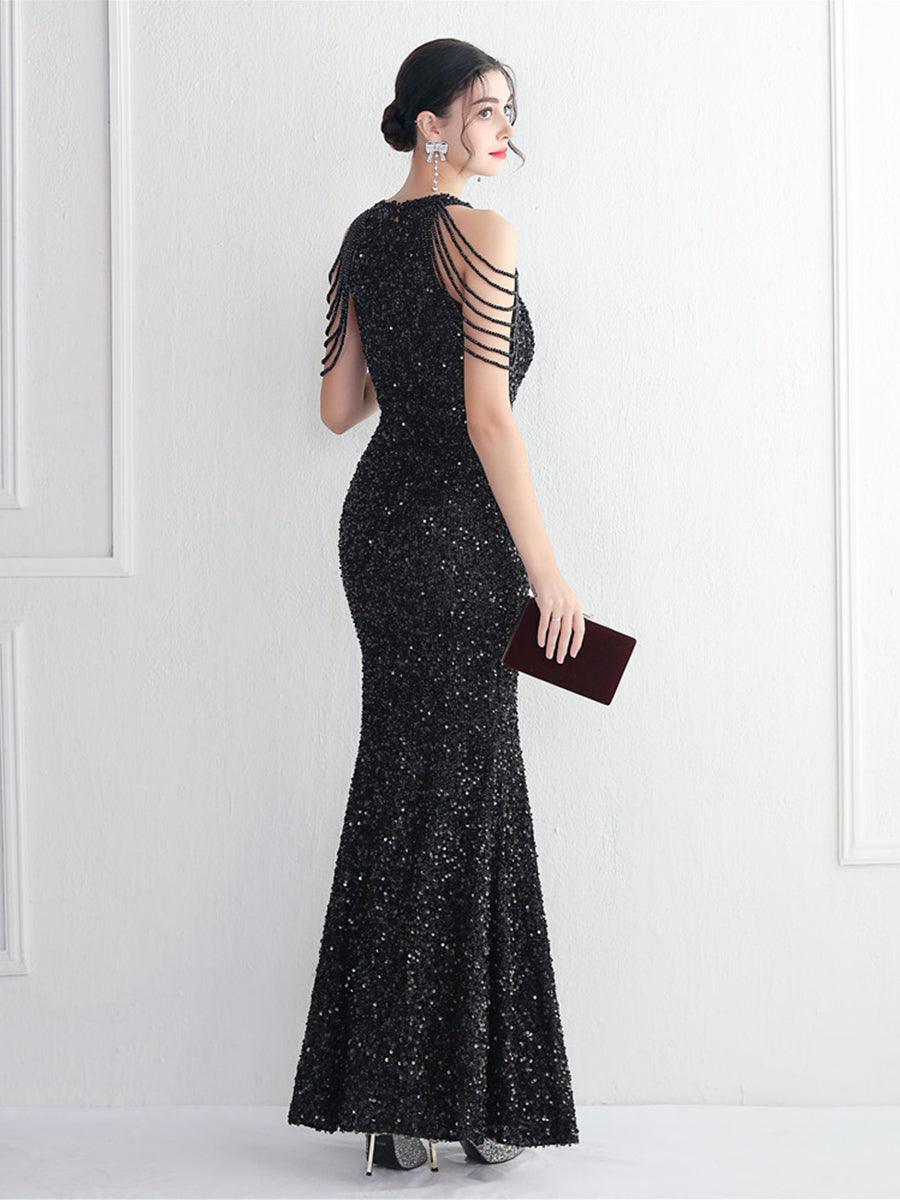 Sequin Beads Chain Split Elegant Cocktail Dress MYC2003