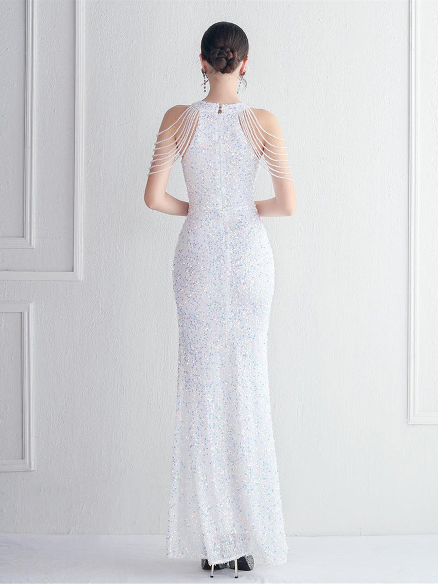 Sequin Beads Chain Split Elegant Cocktail Dress MYC2003