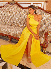 Cutout Floral One Shoulder Prom Dress WY006