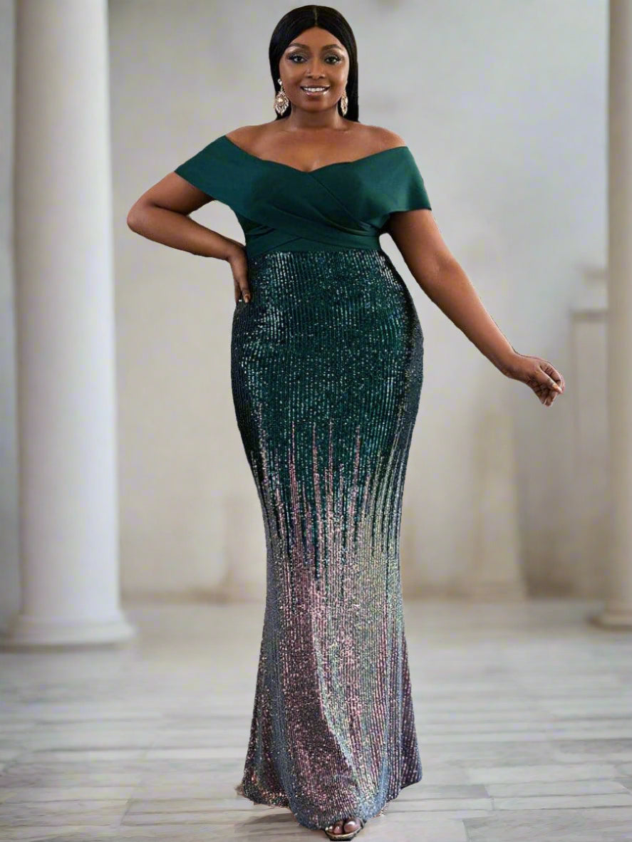 Plus Size Gradient Maxi Sequin Prom Dress PXH2125