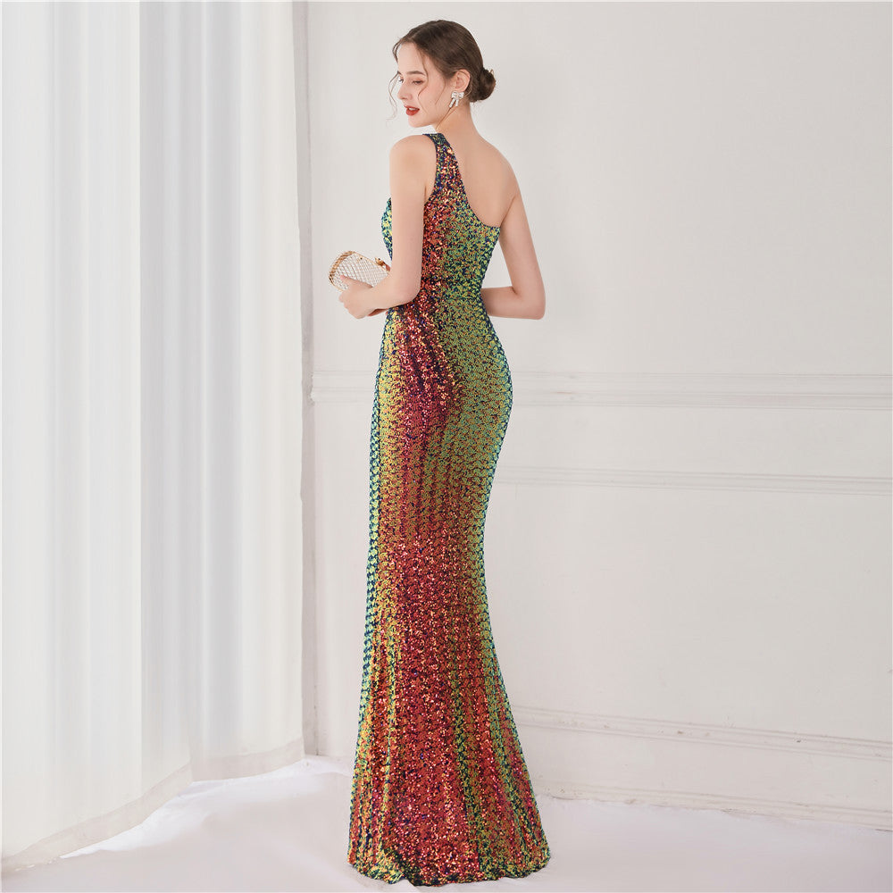 One Shoulder Sequin Formal Dress M02050
