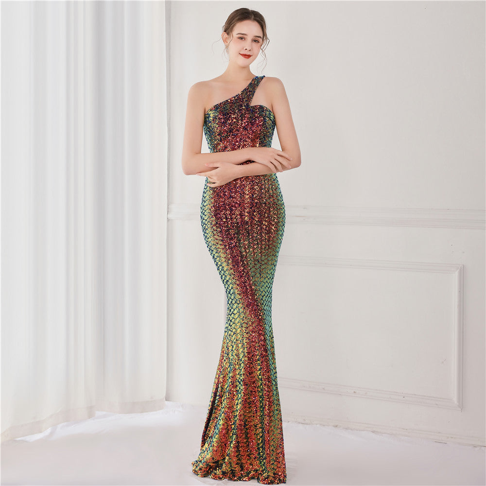 One Shoulder Sequin Formal Dress M02050