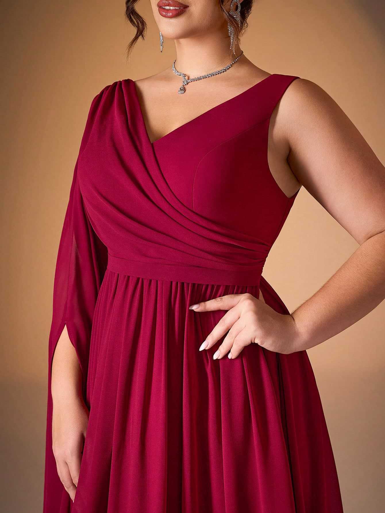 Plus Chiffon Draped A-line Wedding Guest Dress XF251303