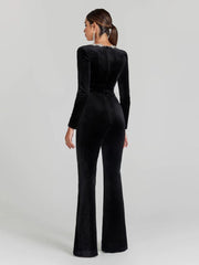 Rhinestone Square Neck Velvet Jumpsuits MYC1033