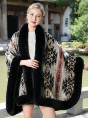 Geometric Faux Fur Trim Cape Shawl MSF034