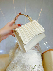 Pleated Satin Clutch with Crystal Flower Handle MNBF138