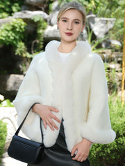 Short Elegant Faux Fur Trim Knitted Poncho Shawl MSF040