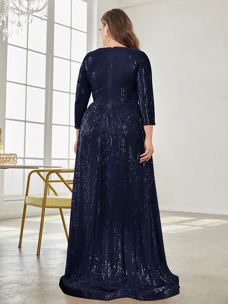 Long Sleeve V-neck Sequin Wedding Guest Dress MYC2040